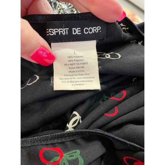 Esprit de Corp Vintage Wrap Style Black with Print Midi Dress Sz L - Picture 4 of 7